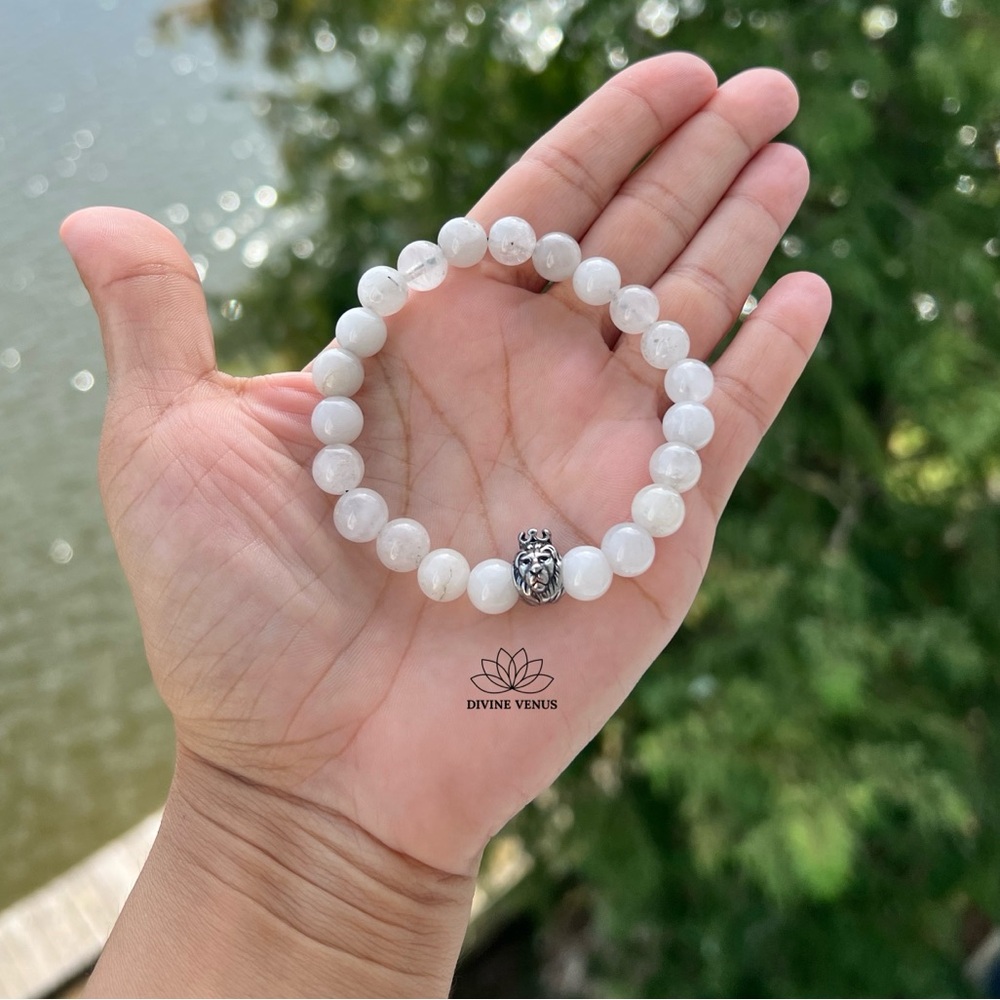 Clear Quartz & Black Tourmaline Bracelet w/ Lion Head Charm